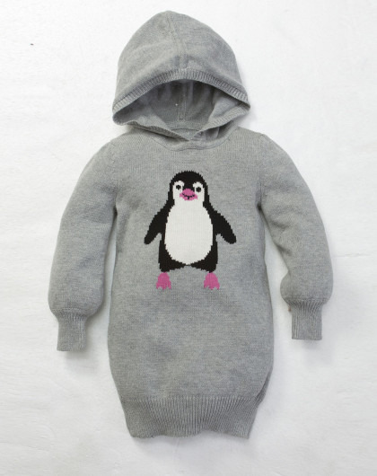 欧梦达euro kids&lace mint童装女童浅灰时尚卡通连帽连帽长袖针织衫