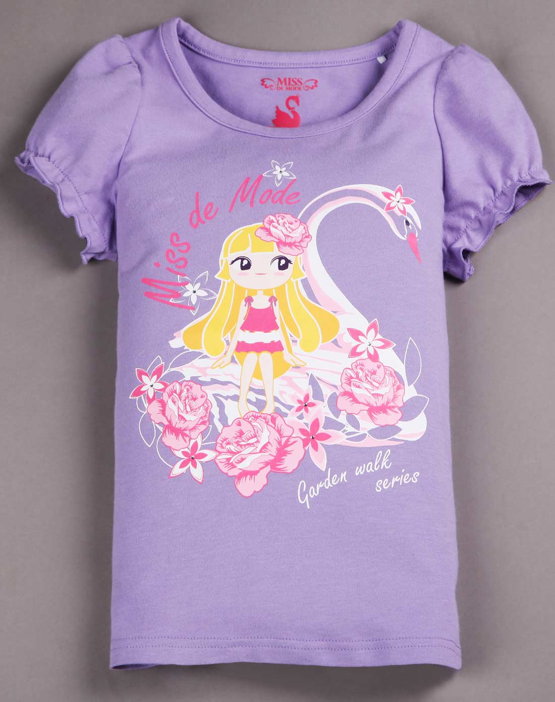 摩登小姐miss de mode 女童粉紫t恤