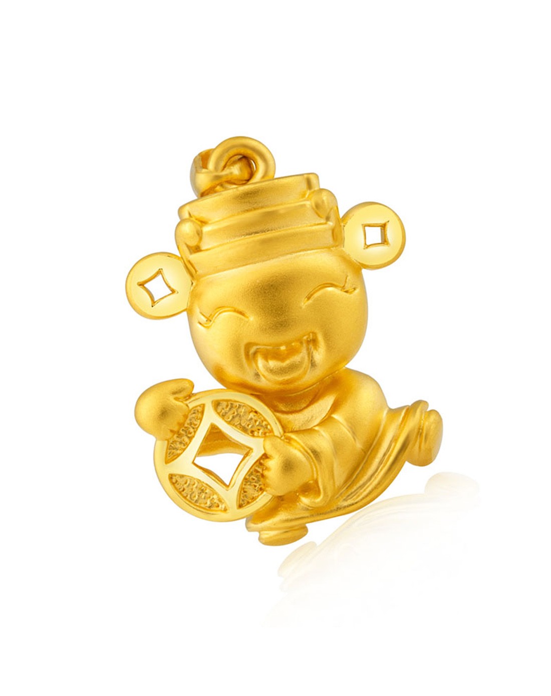 千足硬金财神送金吊坠