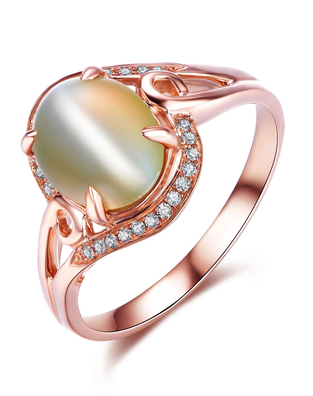 3克拉玫瑰18k金猫眼石女戒