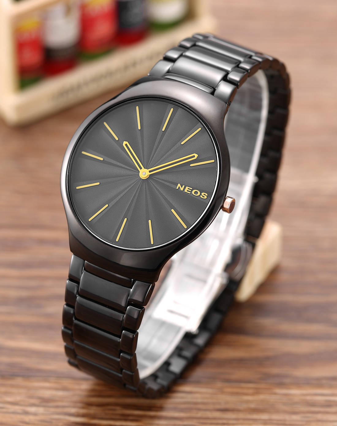 雷欧时neos手表专场-男款 韩版炫酷超薄时尚黑钢带石英表