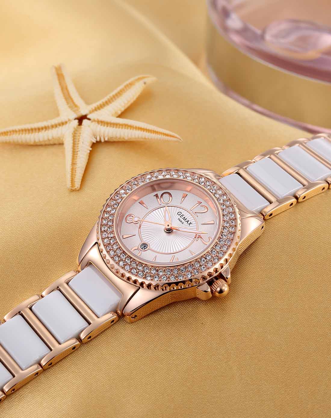 格玛仕gemax珍珠母贝水钻玫金女士陶瓷石英表2105-cr-b2-dw_唯品会