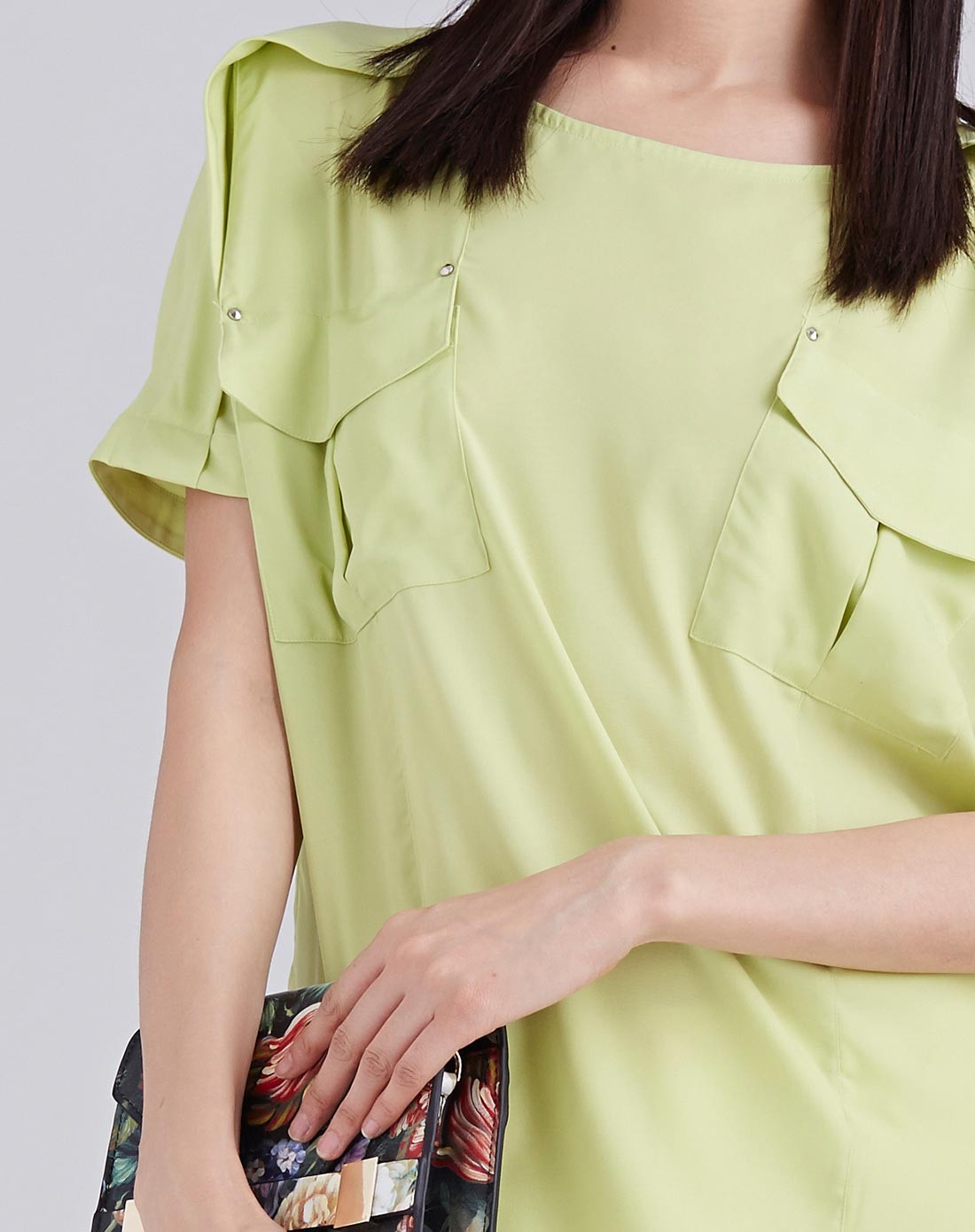 通勤淑女嫩黄绿色短袖上衣