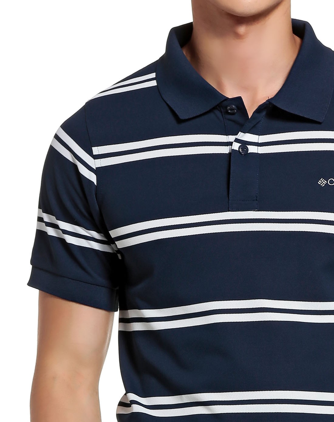 透气舒适 男款藏蓝色polo衫 条纹短袖