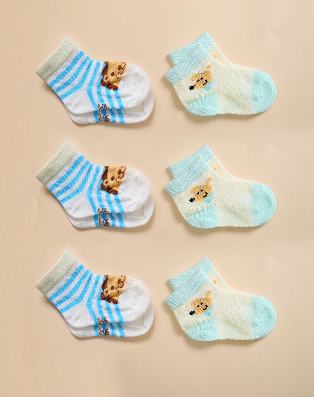 中性蓝色可爱动物纯棉平口袜(6对装)