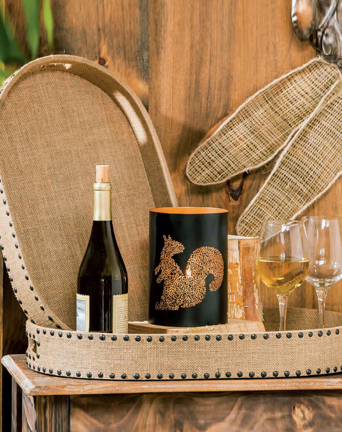 evergreen家居用品专场55*35cm高档法式乡村亚麻色椭圆木托盘两件套8