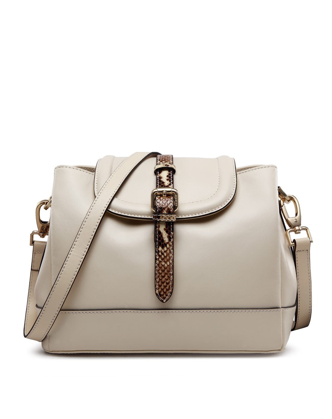 女款米白色2015欧美时尚水桶斜挎包