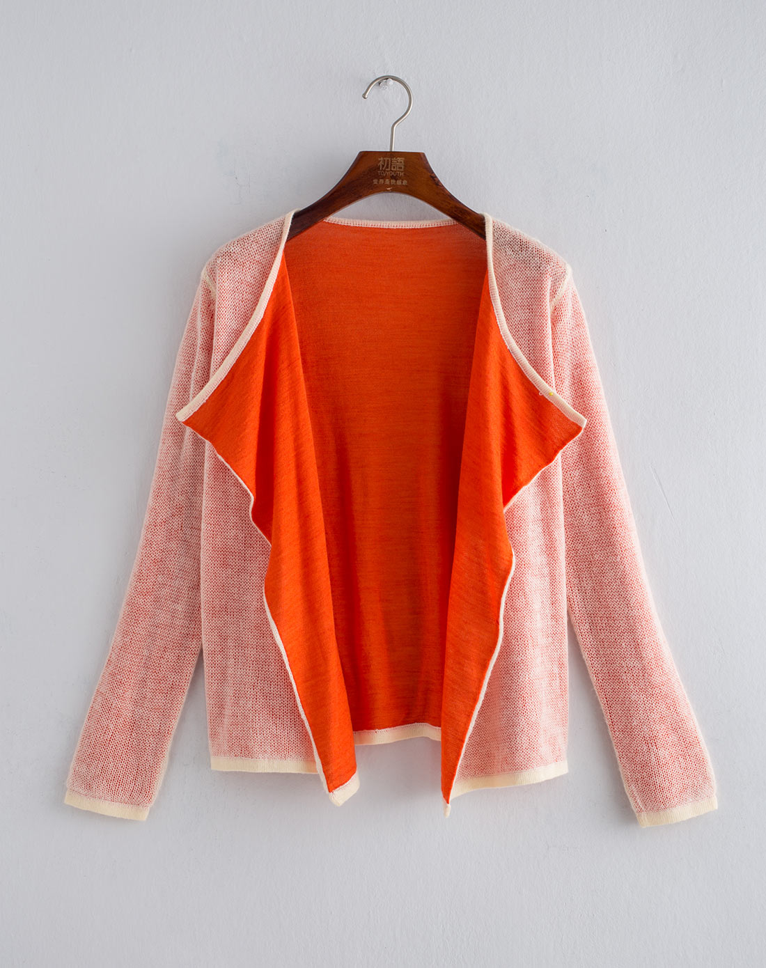 简约撞料拼接宽松无扣开衫长袖针织衫