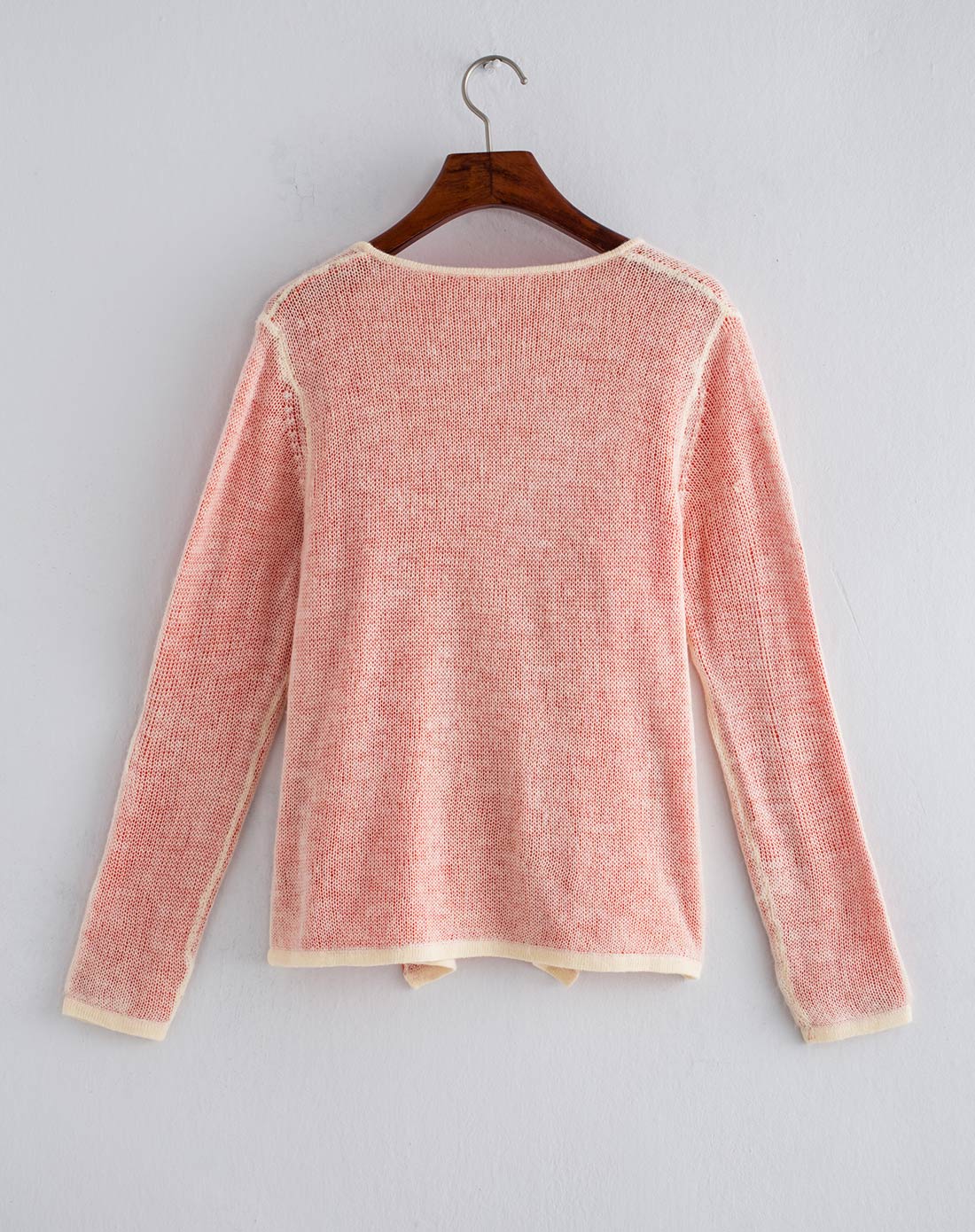 简约撞料拼接宽松无扣开衫长袖针织衫