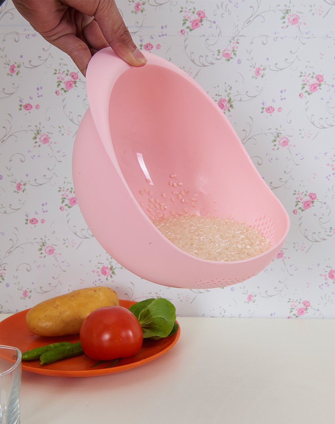 炫彩加厚淘米箩洗菜沥水篮粉色