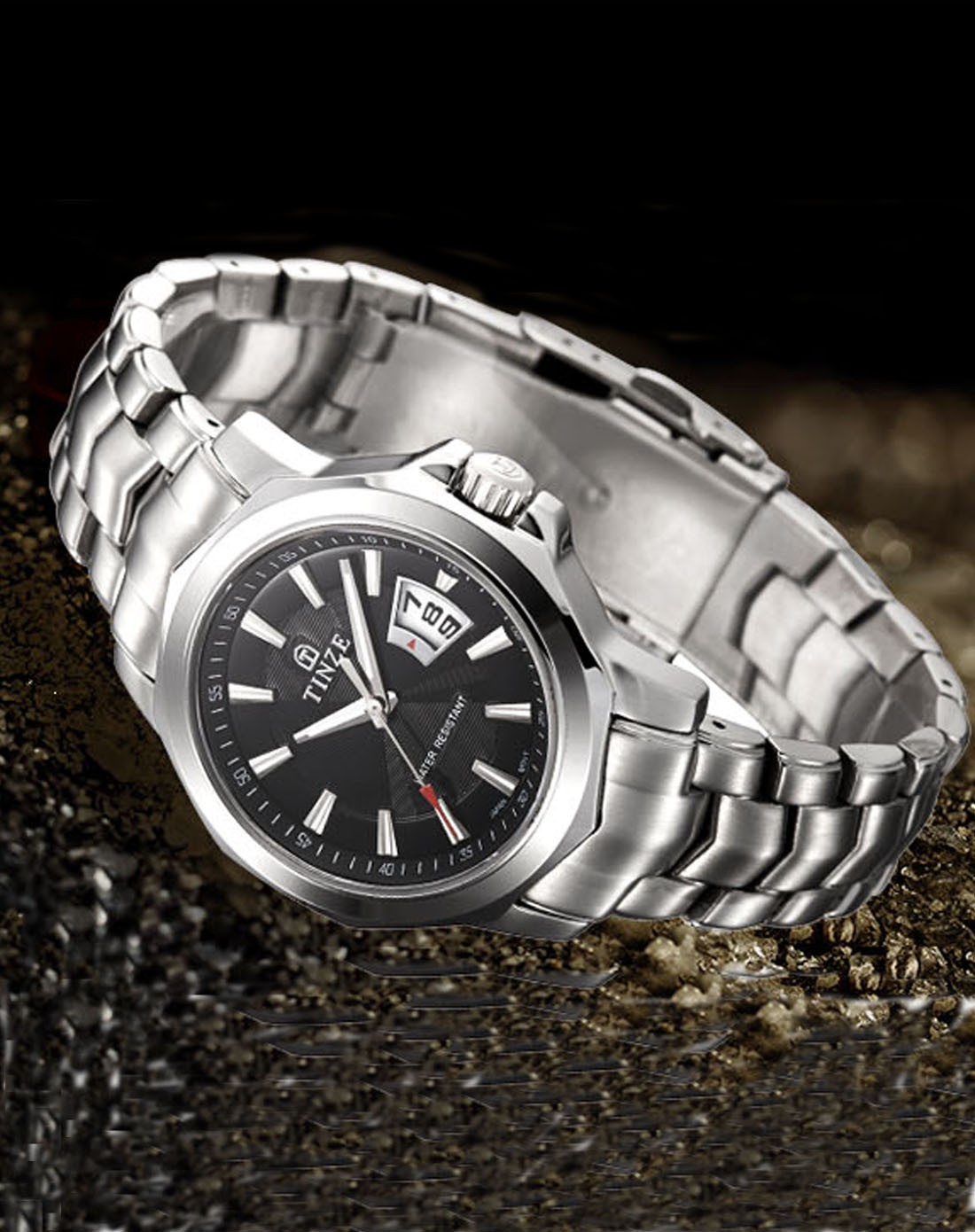 天逸系列男款石英商务休闲蓝宝石镜面精钢手表