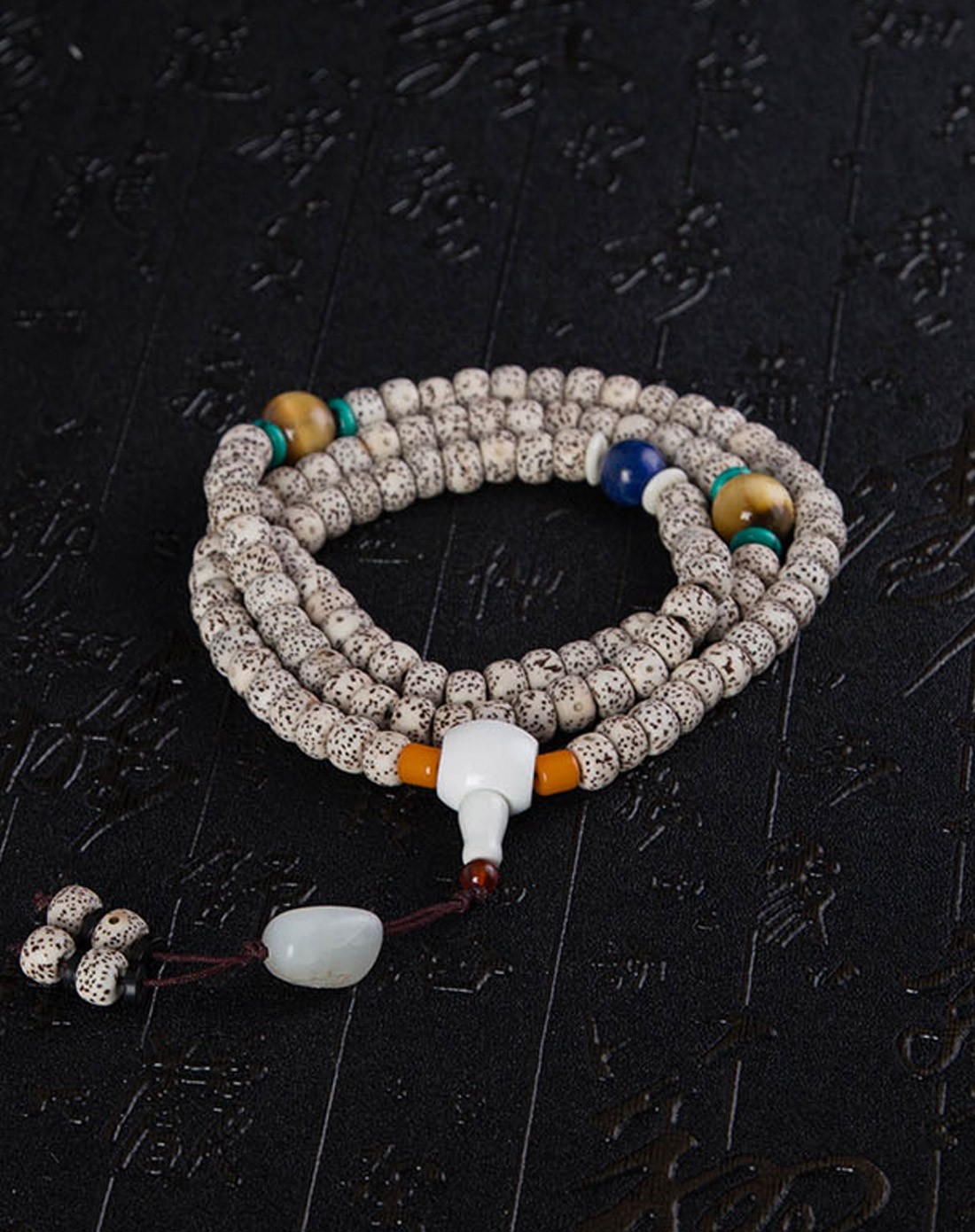 和田玉配星月菩提手串(砗磲青金)