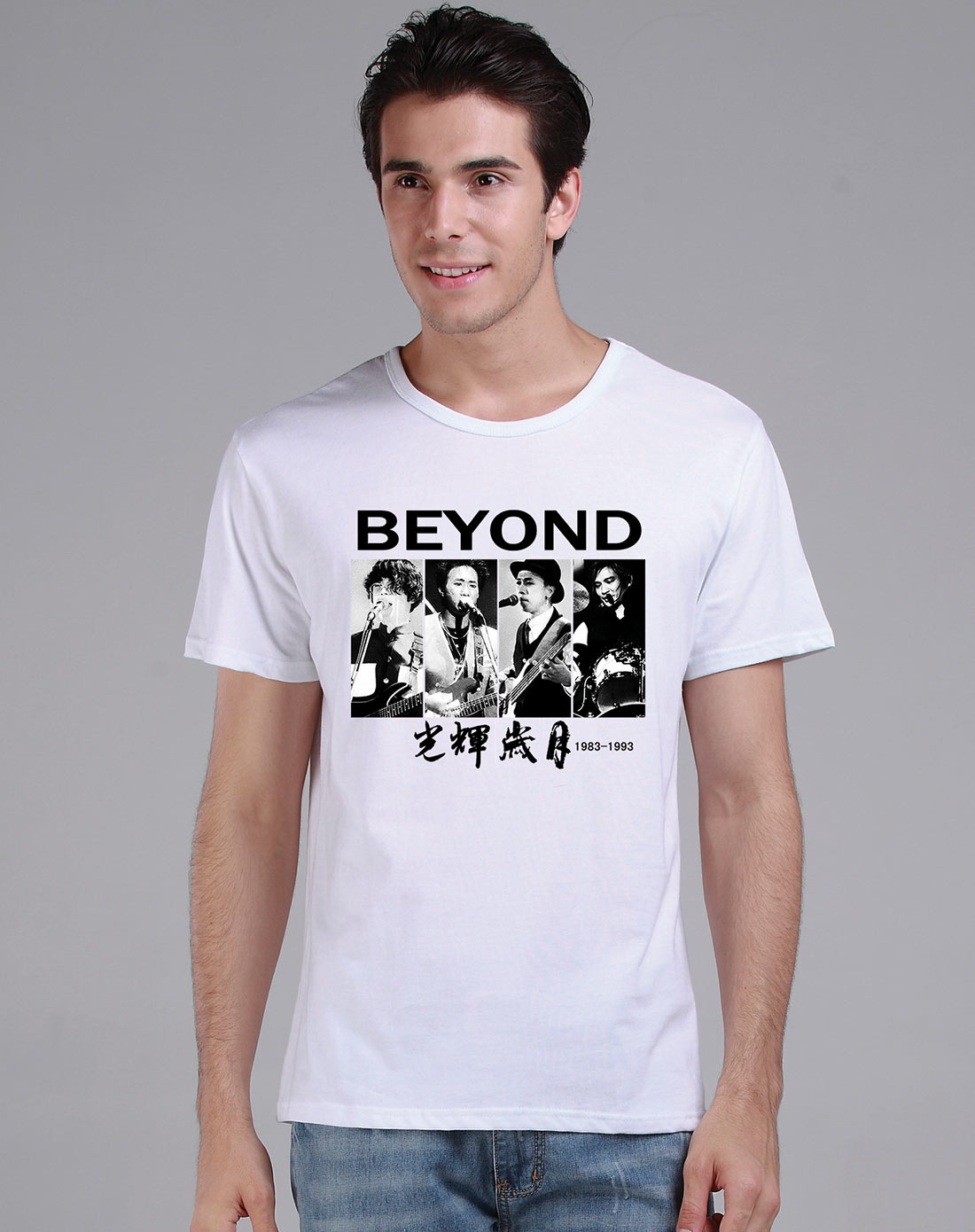 白色beyond乐队短袖t恤
