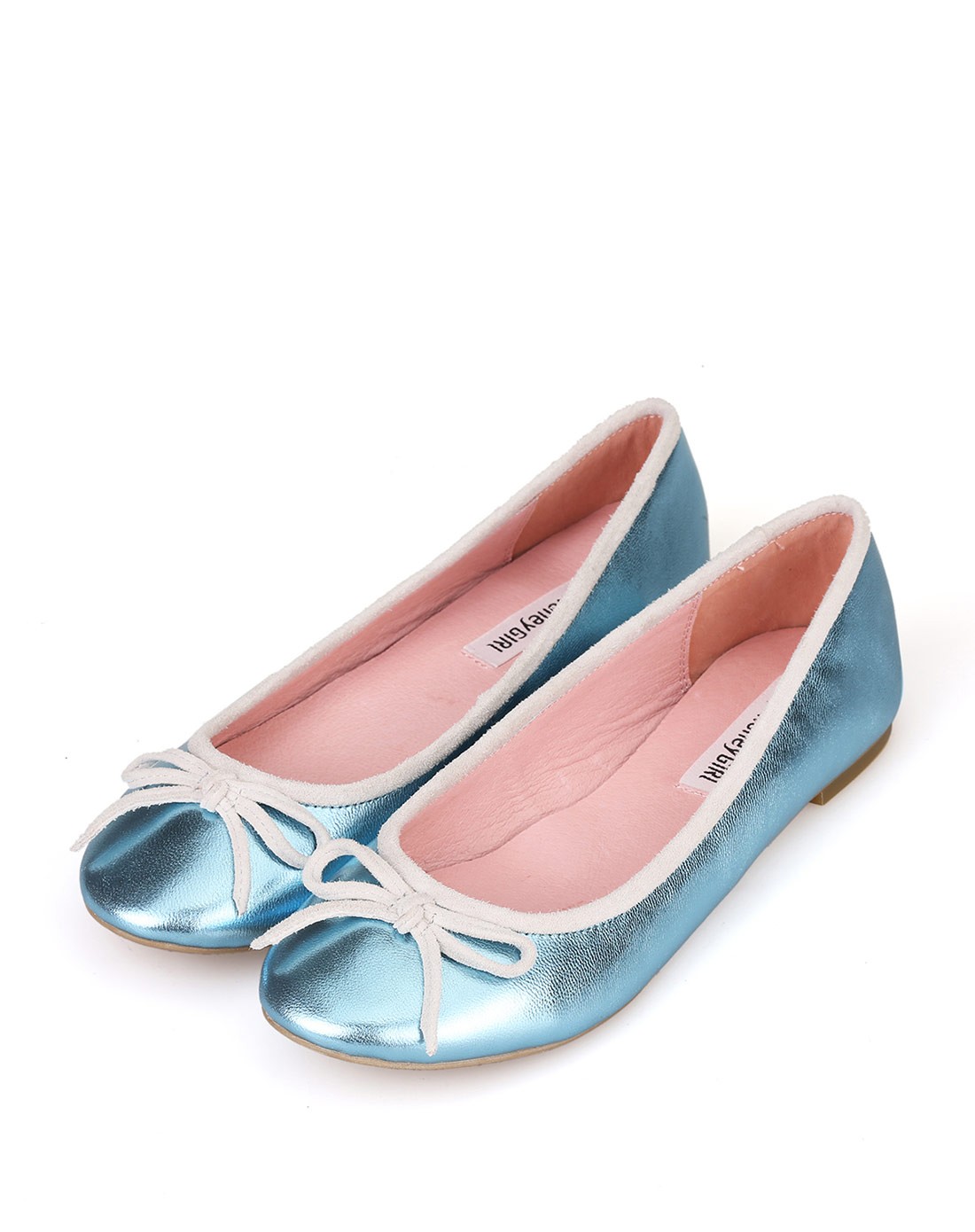 田莘honeygirl荧光浅蓝羊皮亮面蝴蝶结平底鞋hg14cd6816