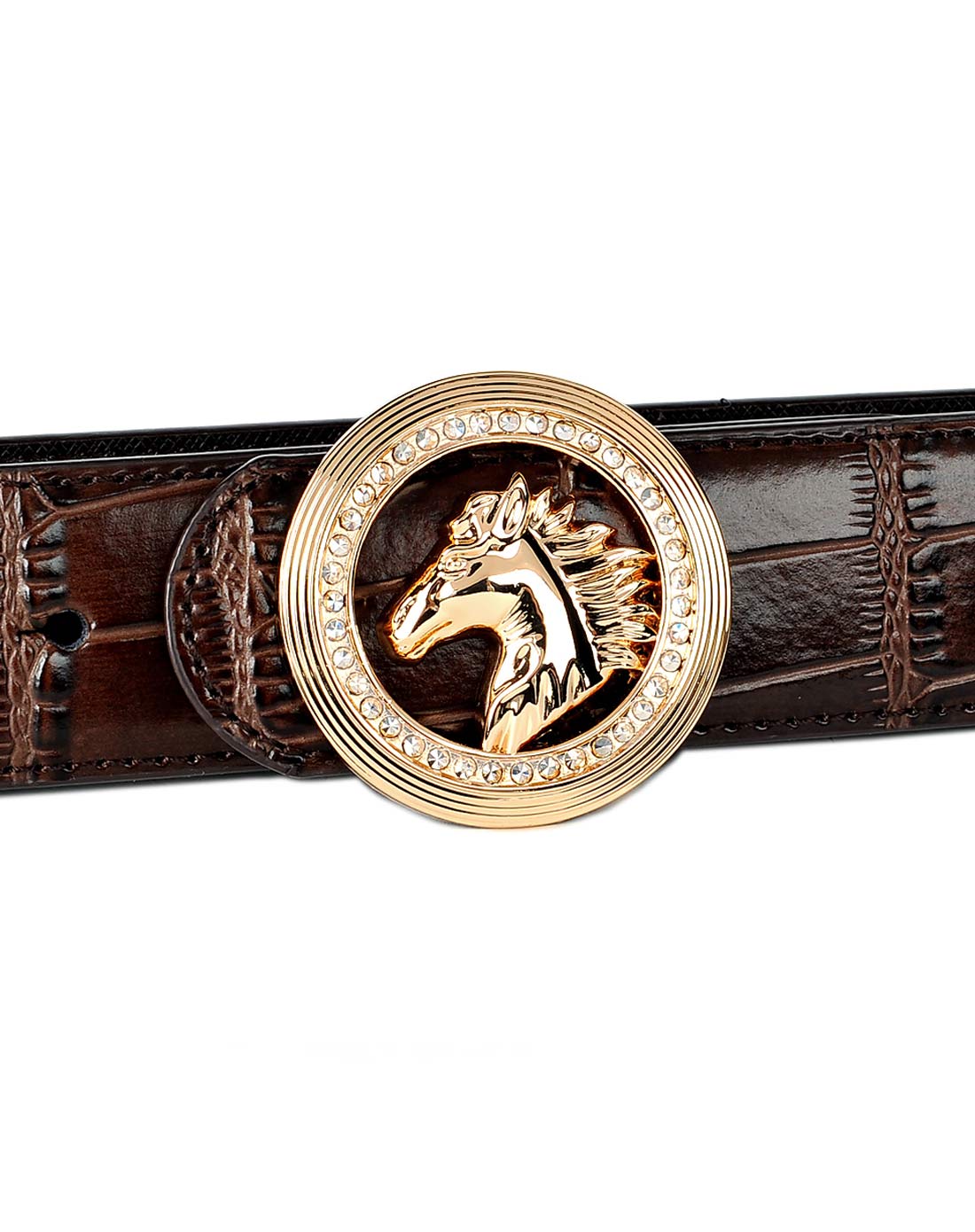 深棕花纹商务马头皮带