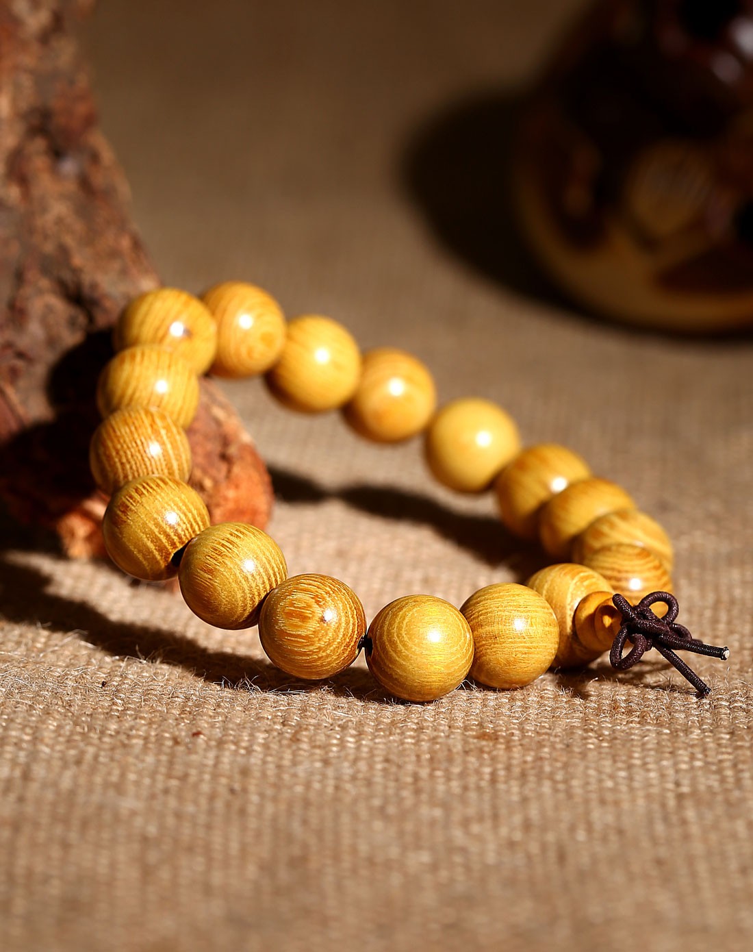 天然水波纹黄金木手串