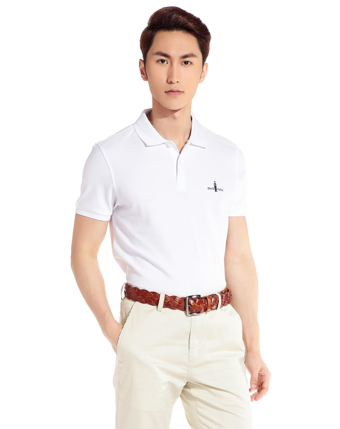 透气纯棉 男款白色短袖polo衫 时尚斯文