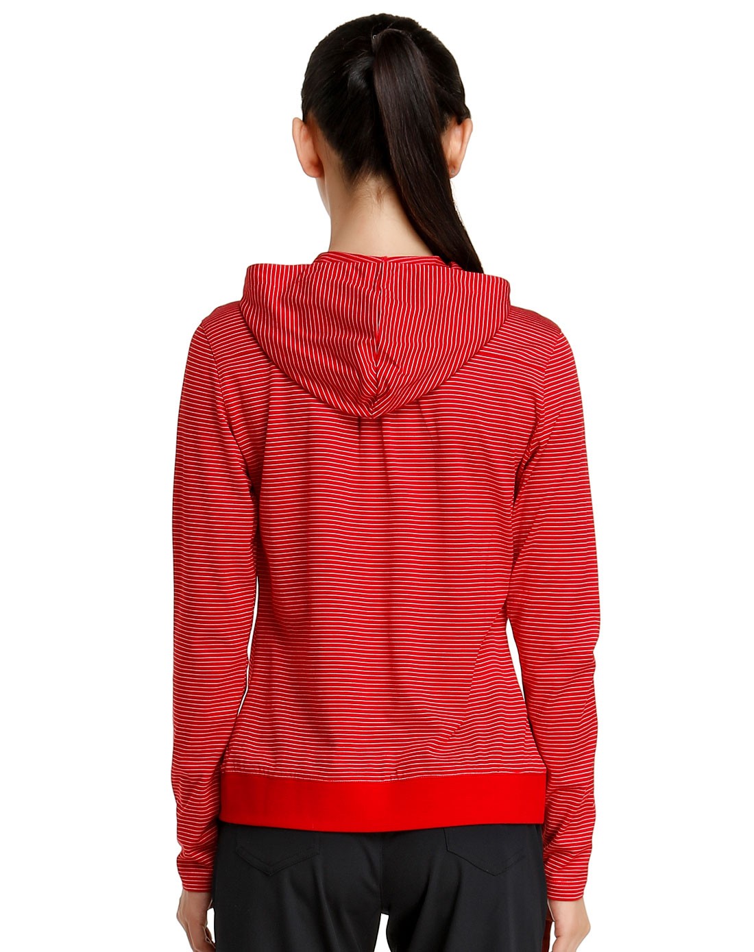 纯棉 女款红色t恤 长袖连帽