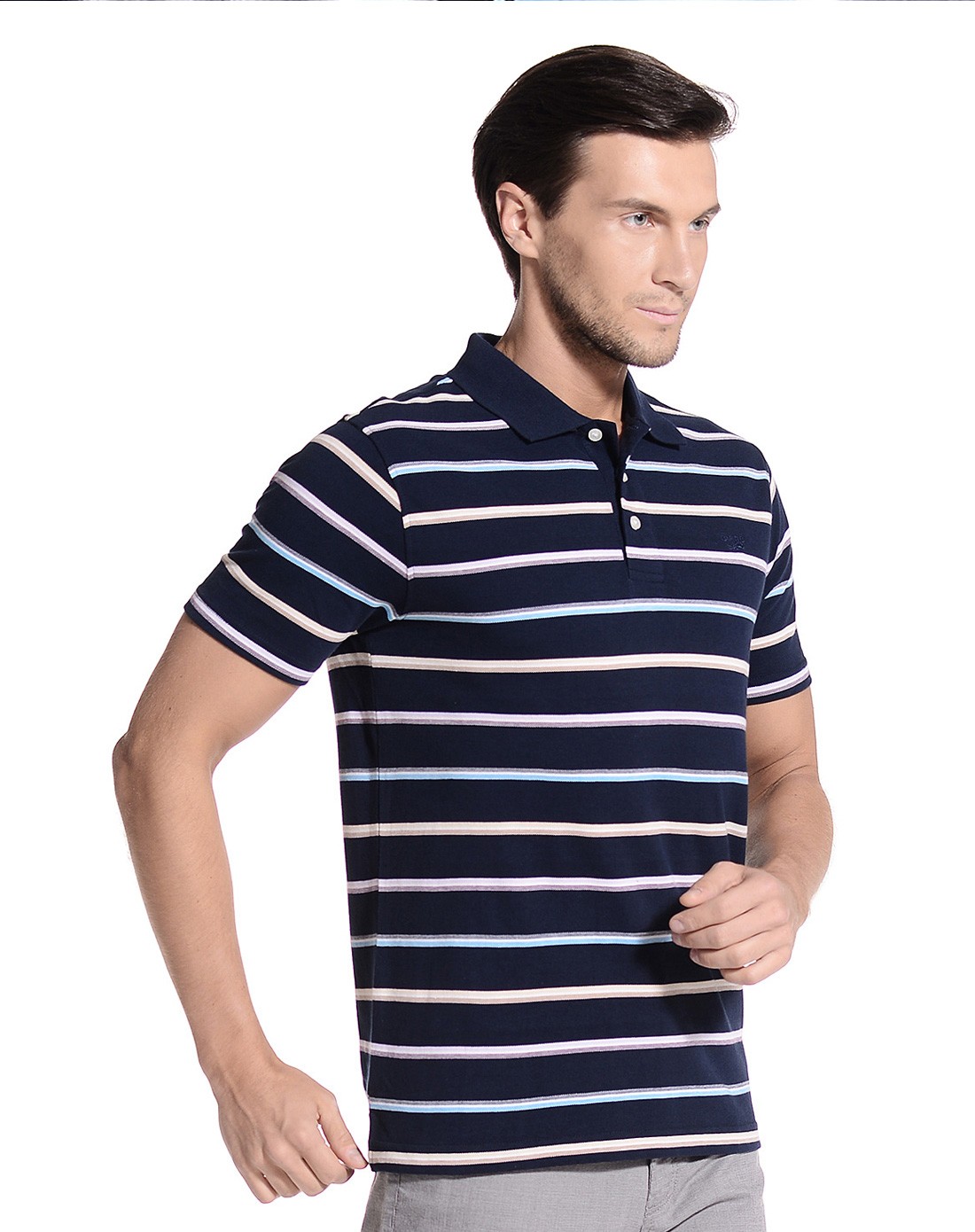 卡帝乐鳄鱼cartelo男装移动端专场休闲百搭藏青色短袖翻领t恤217f35