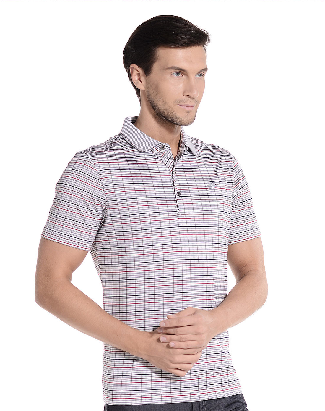 卡帝乐鳄鱼cartelo男装移动端专场格子灰黑红色翻领短袖t恤217f356615