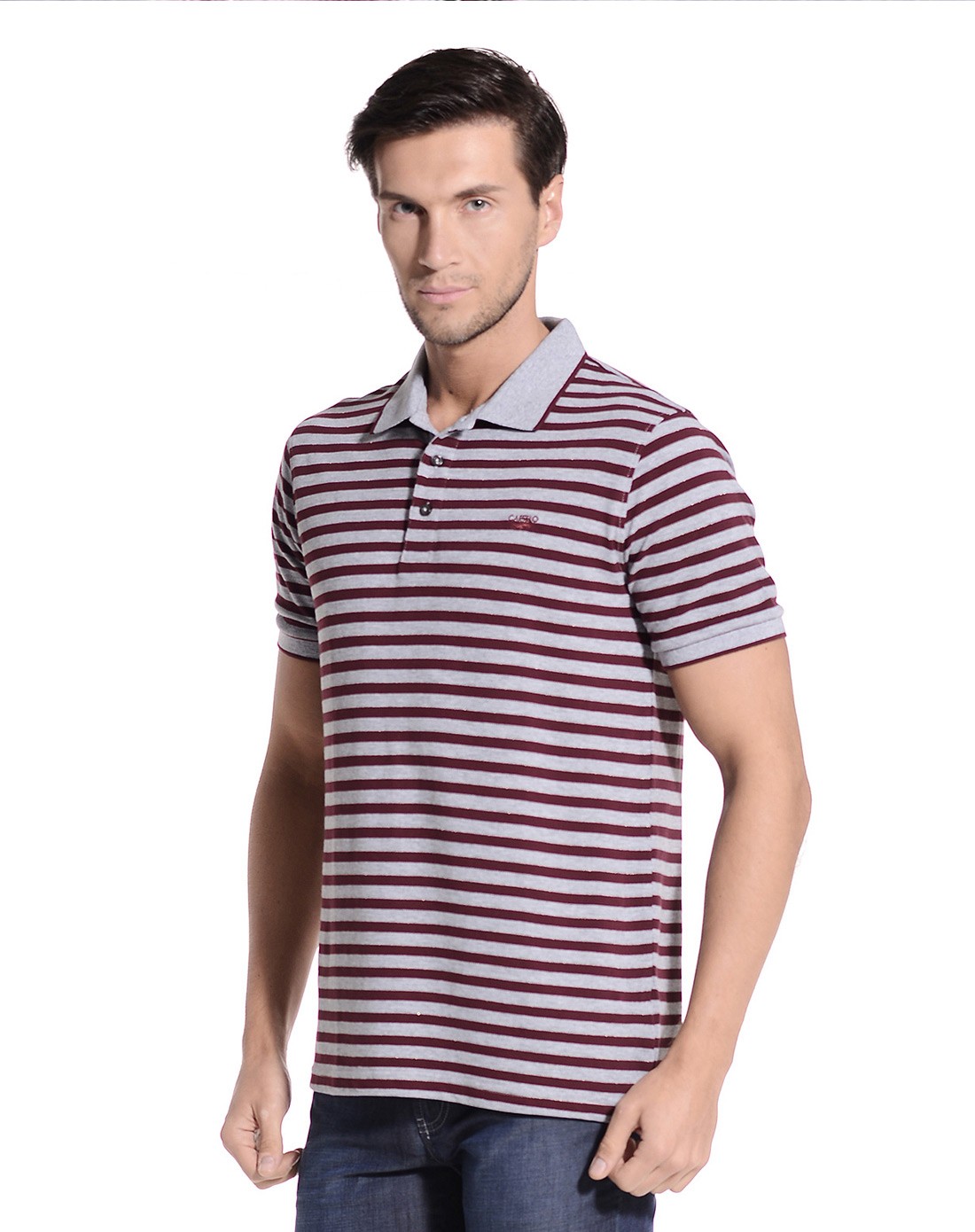 卡帝乐鳄鱼cartelo男装移动端专场条纹深枣红拼灰色翻领短袖t恤217f35