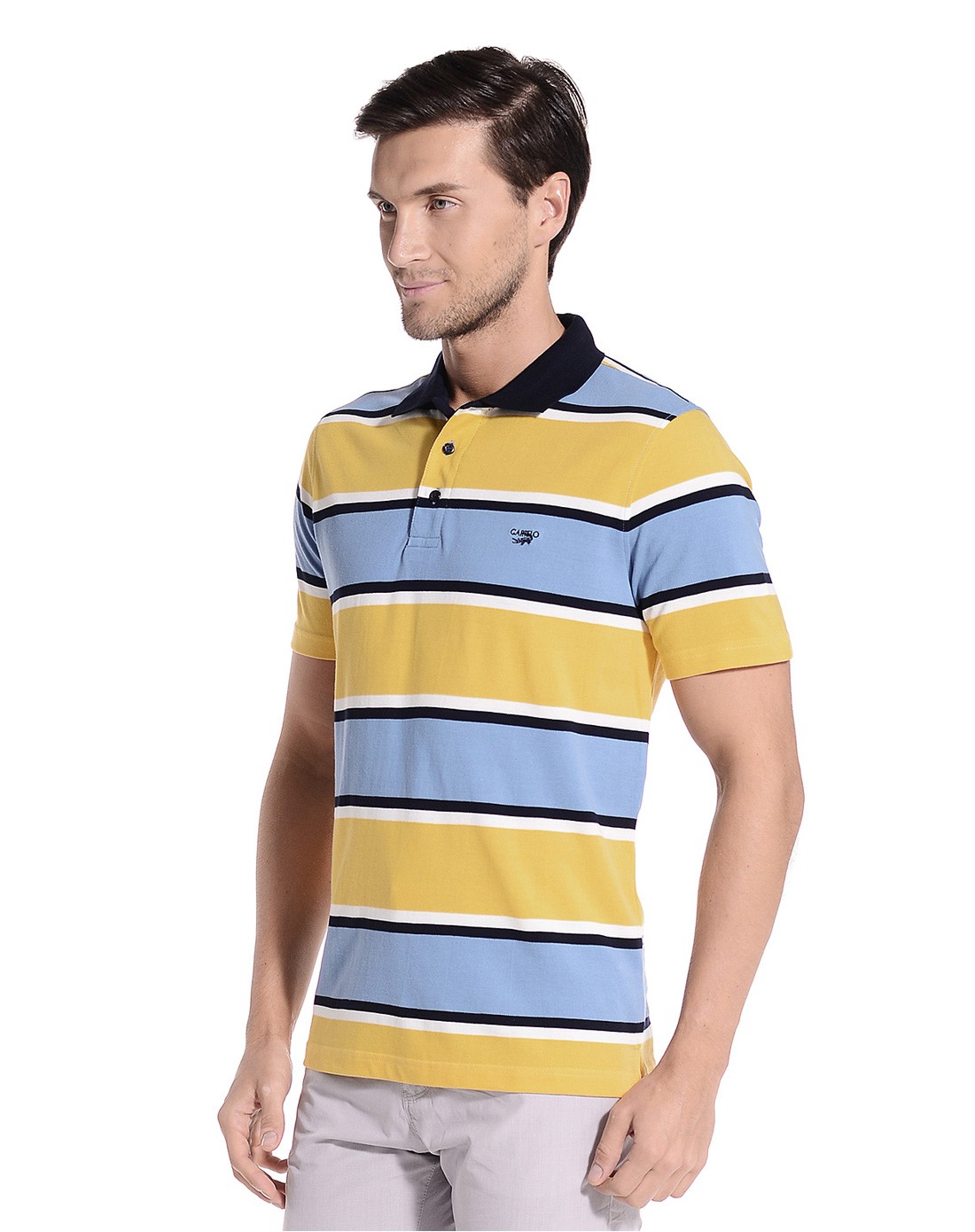 卡帝乐鳄鱼cartelo男装移动端专场黄蓝色条纹短袖t恤217c259335_唯品