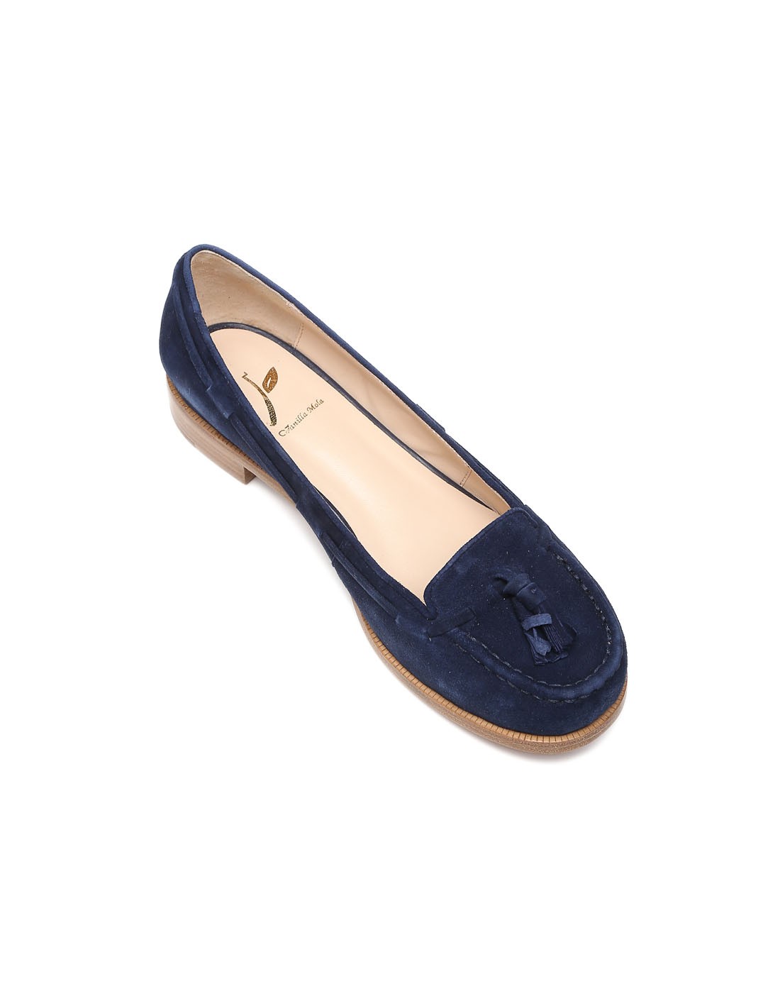 意大利进口女鞋蓝色羊皮反绒经典船鞋