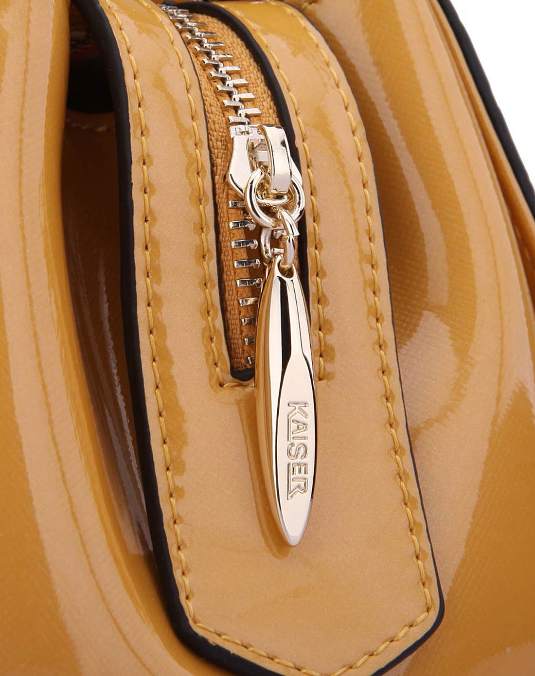 女款黄色牛剖层移膜皮革手提包