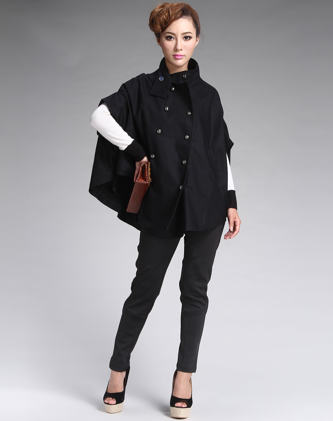 黑色宽松时尚蝙蝠袖外套