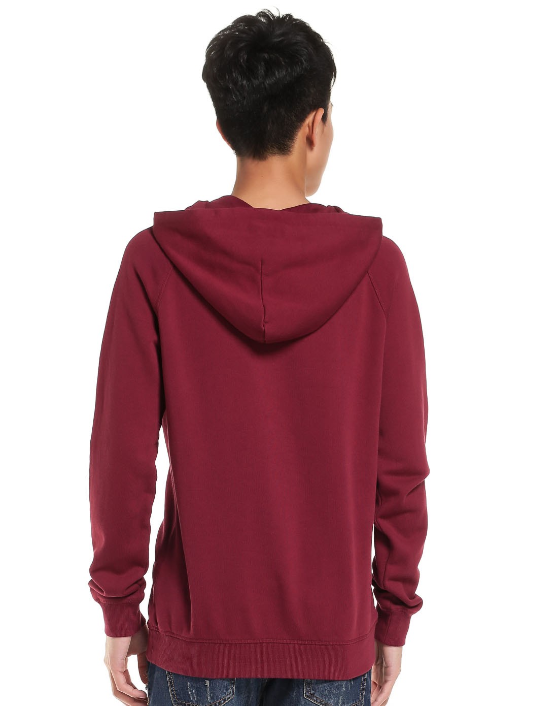 红色连帽印花长袖t恤