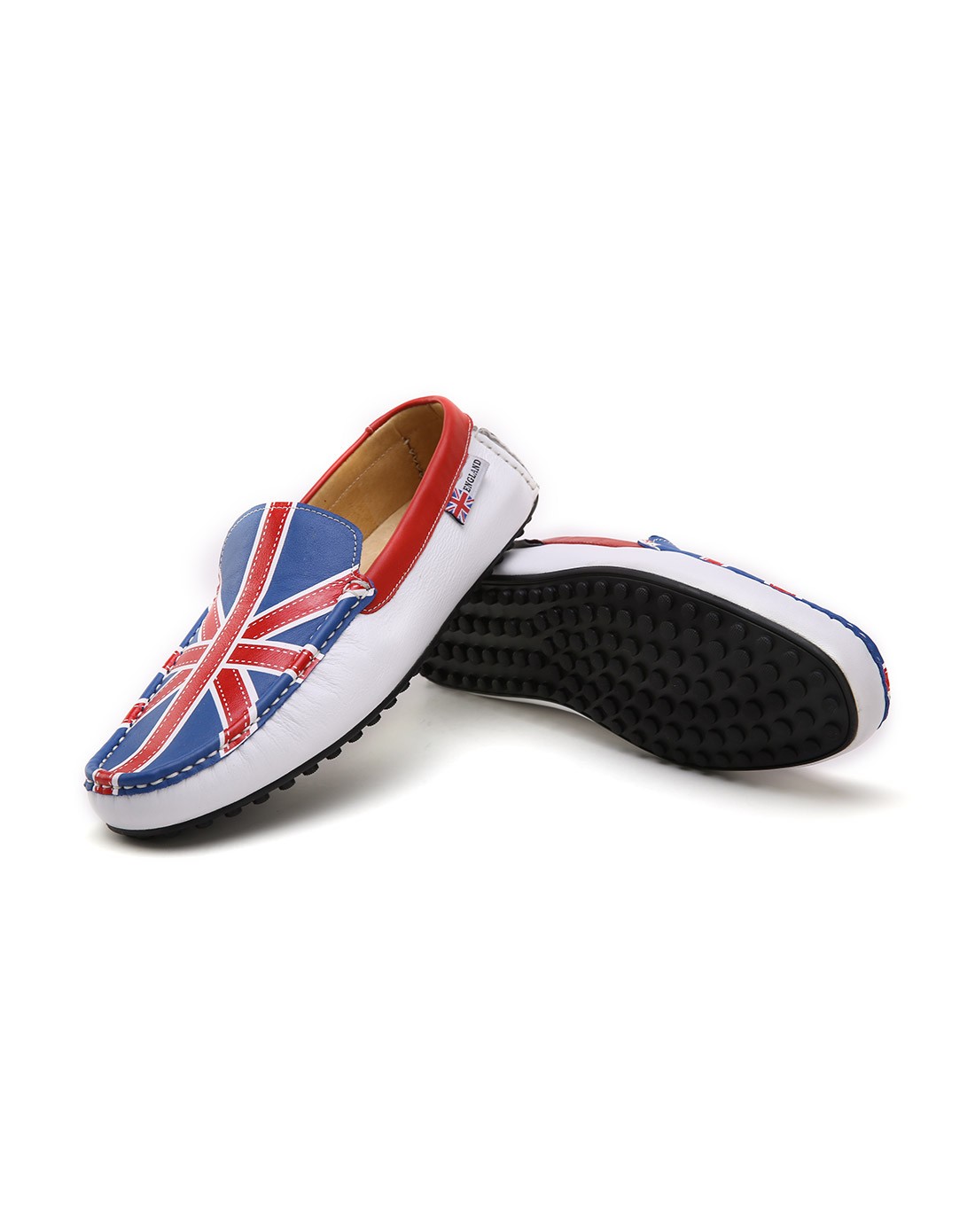 白红色牛皮米字男士豆豆鞋