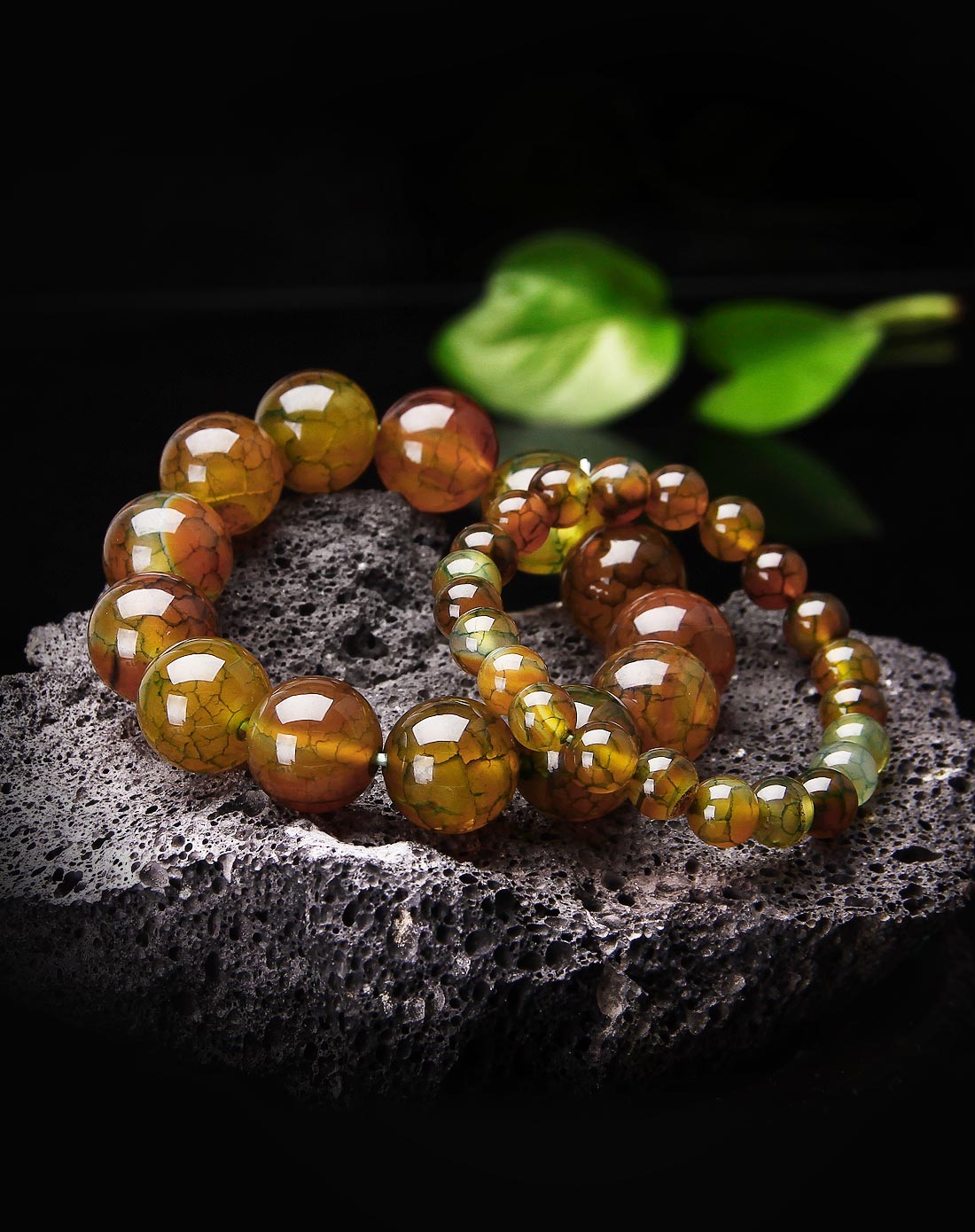 孔雀龙纹玛瑙情侣手串(附证书)