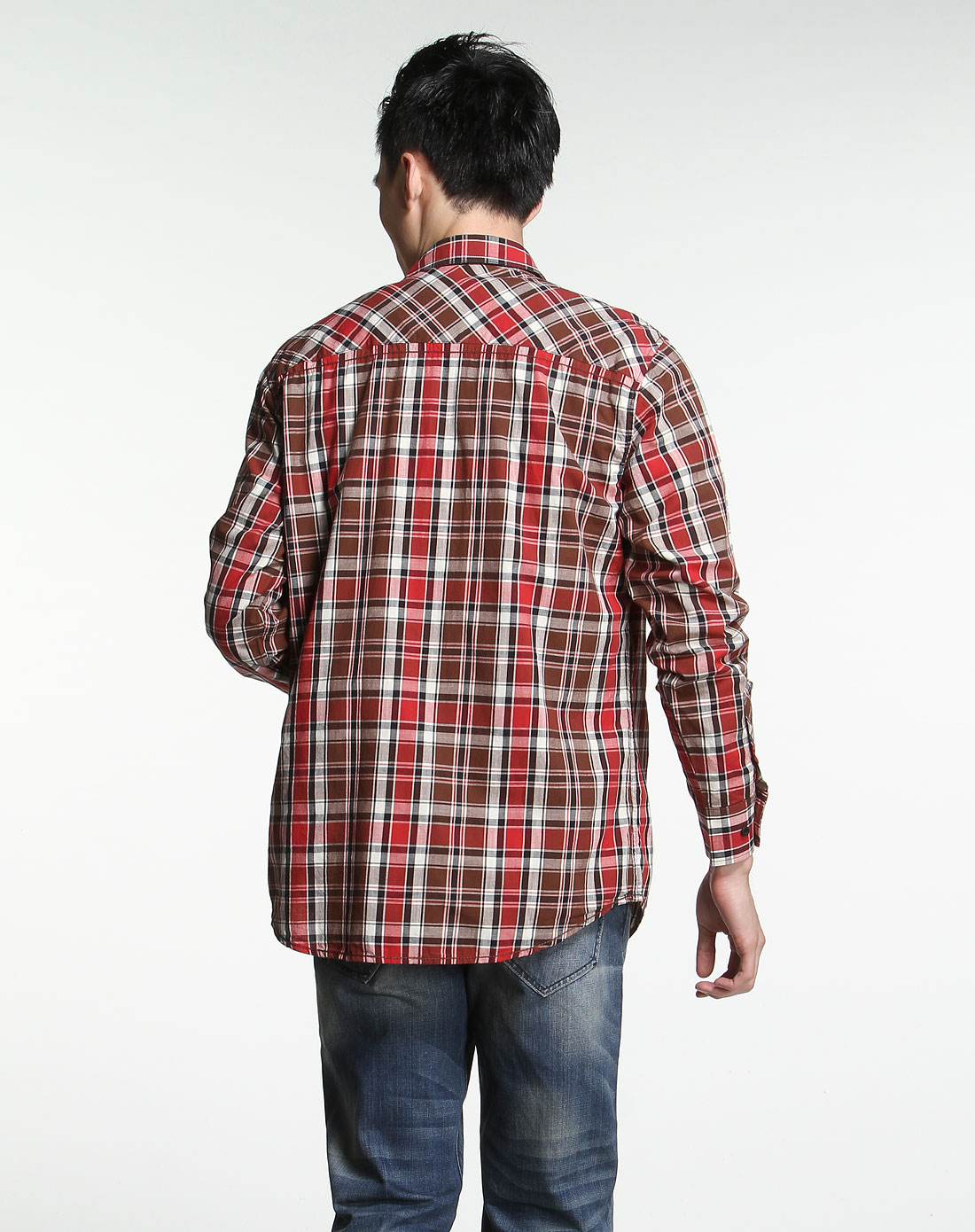 固特异goodyear户外休闲专场-咖啡色格子长袖衬衫