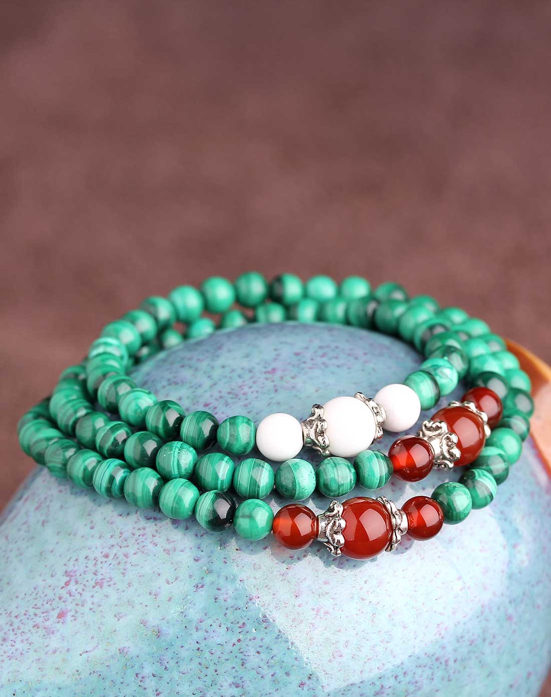 绿肥红瘦3a级孔雀石玛瑙绕手三圈附证书