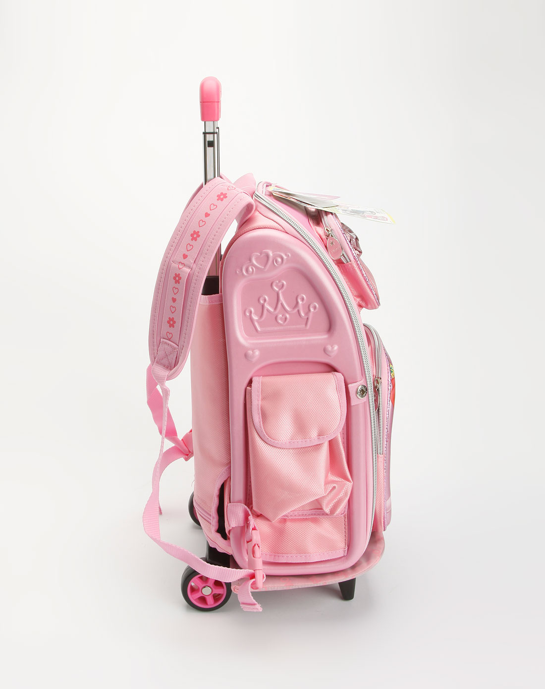 粉红色双公主印画双肩拉杆书包