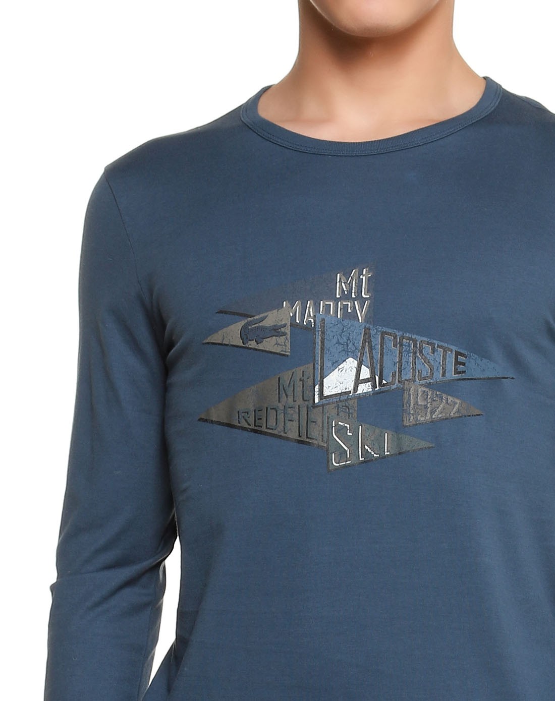 深灰蓝色潮流印花长袖t恤