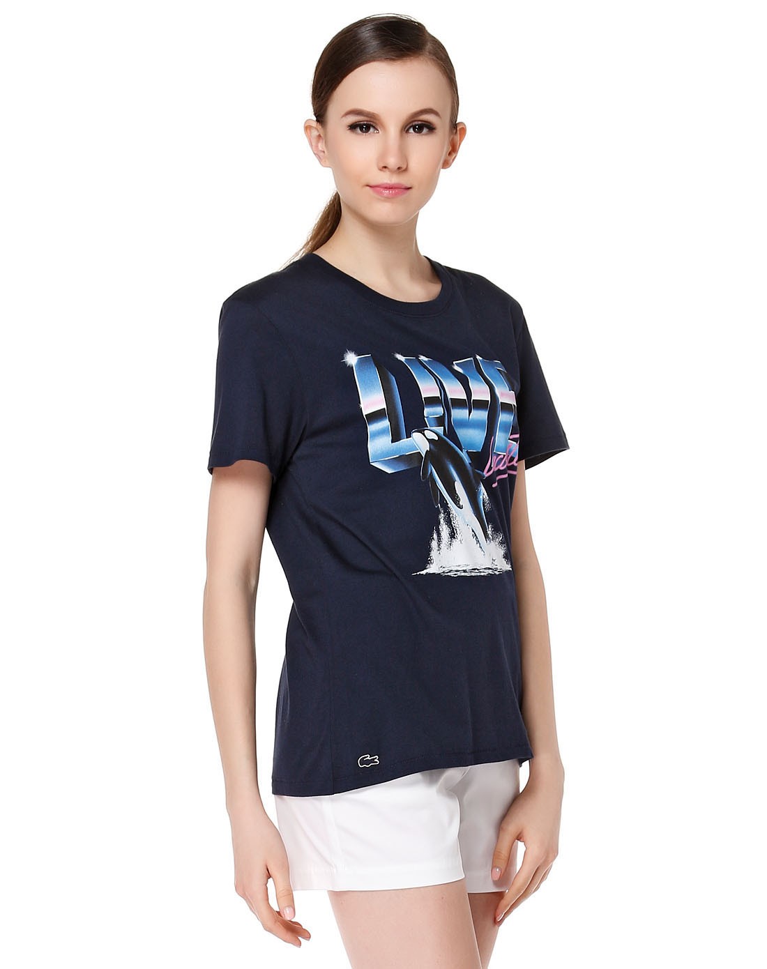 深蓝色烫印休闲短袖t恤