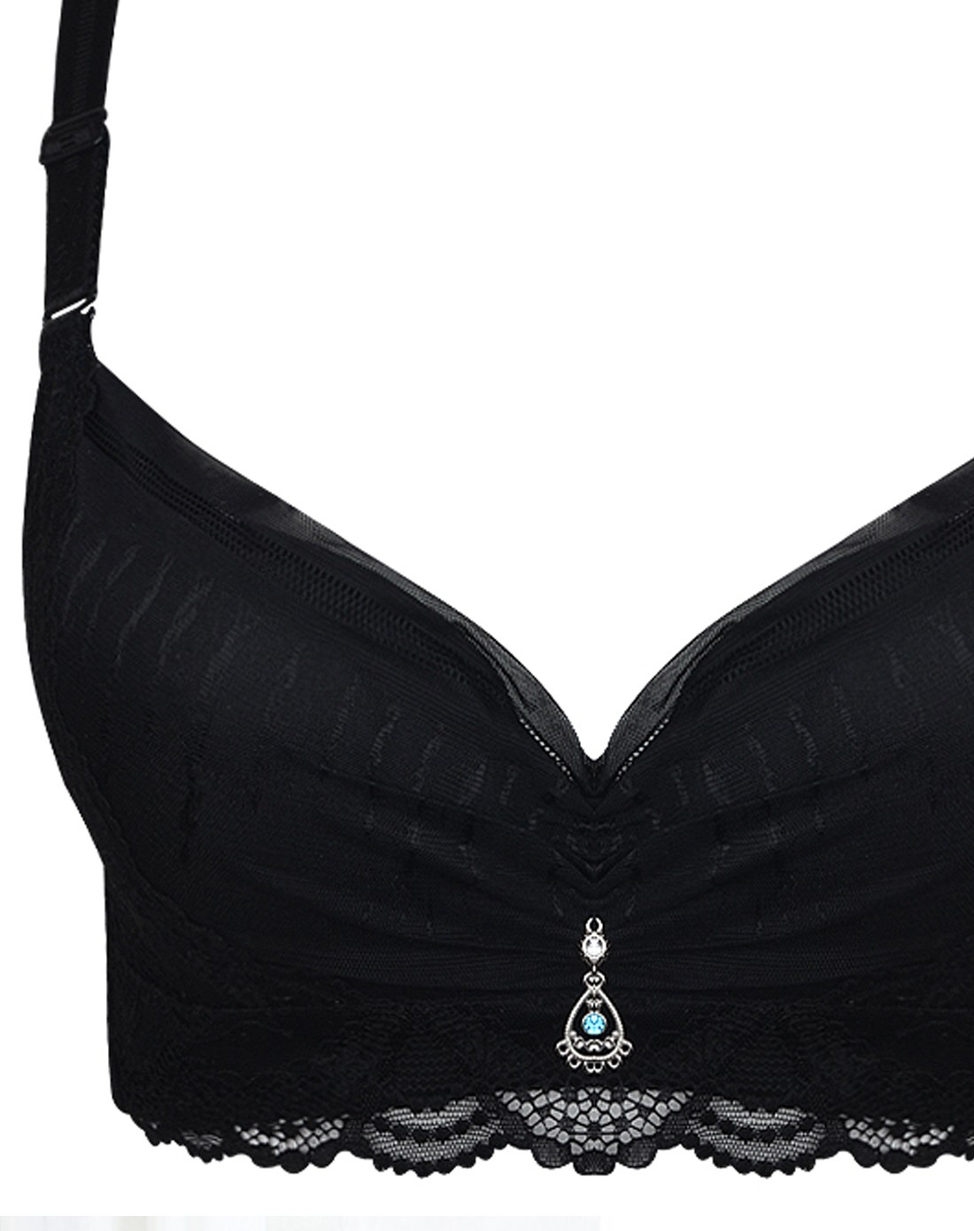 云裳花衣醇黑精致蕾丝绣花性感网纱舒适深v聚拢调整型文胸