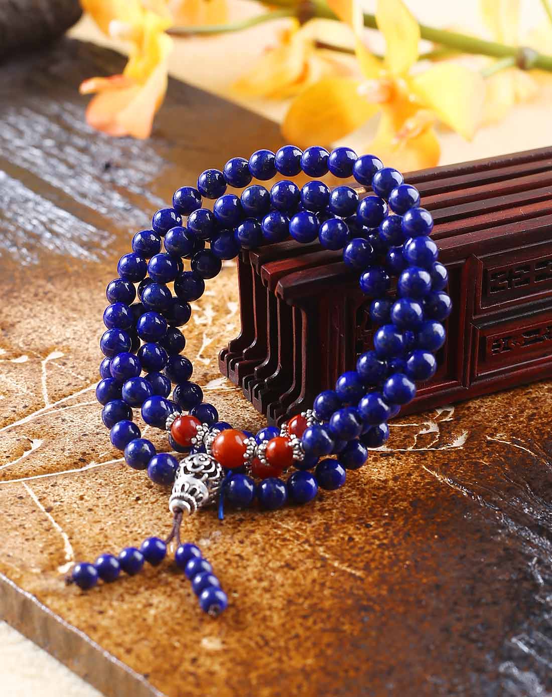 天然青金石配南红108颗4圈6mm手链(国家权威认证)