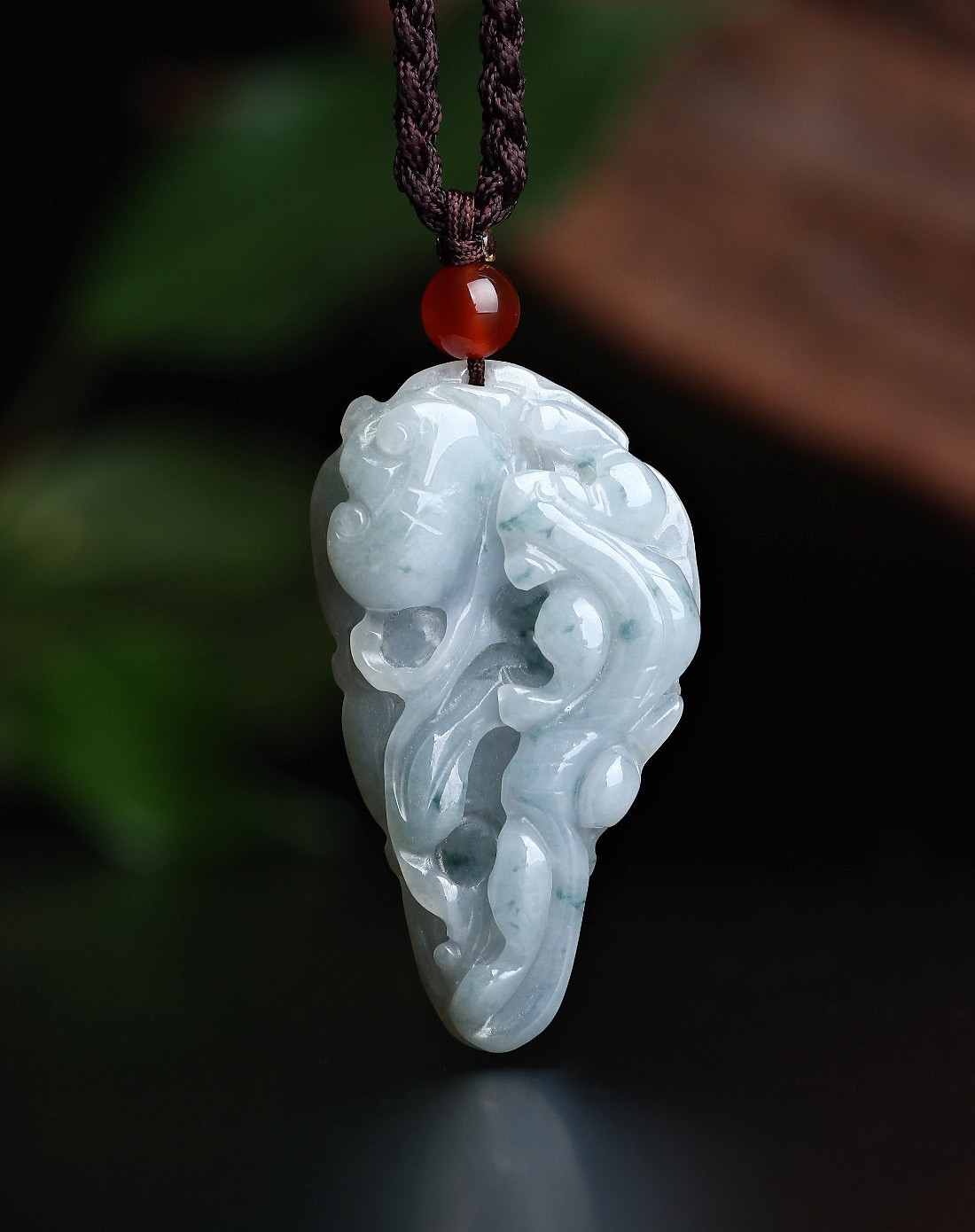 冰糯种飘花草龙 生意兴隆天然a货翡翠吊坠