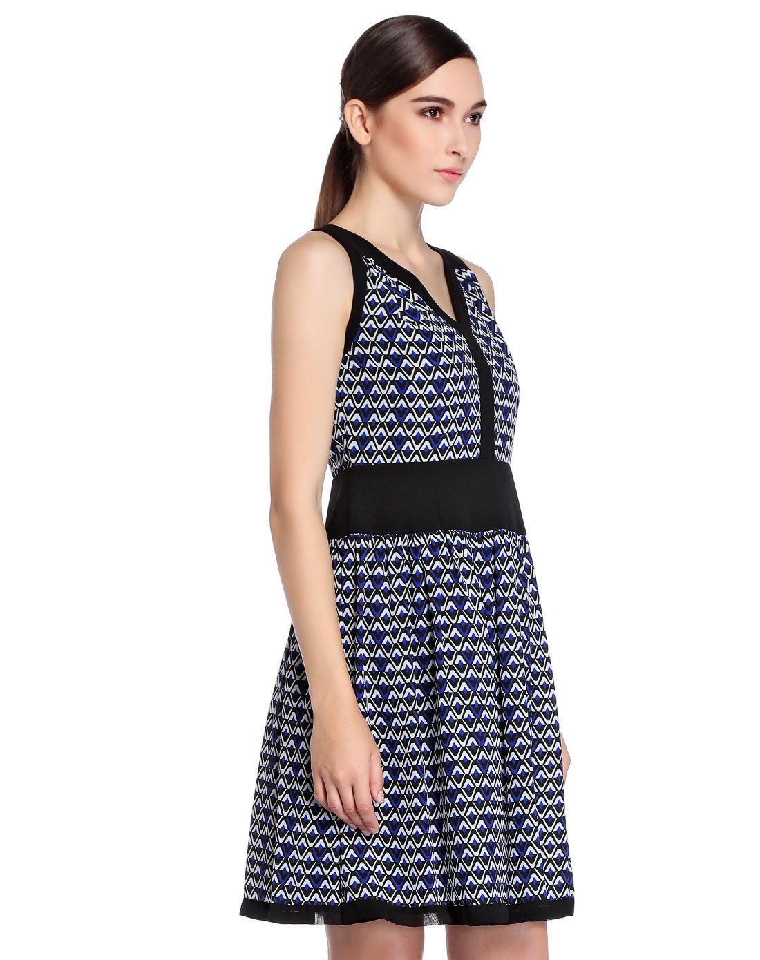 anne klein女装专场 > 黑/多色典雅印纹无袖连衣裙