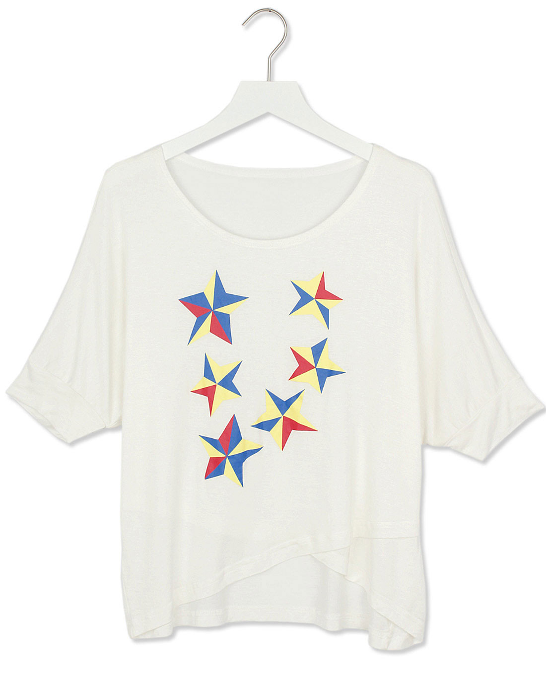 白色蝙蝠袖星星图案宽松t恤