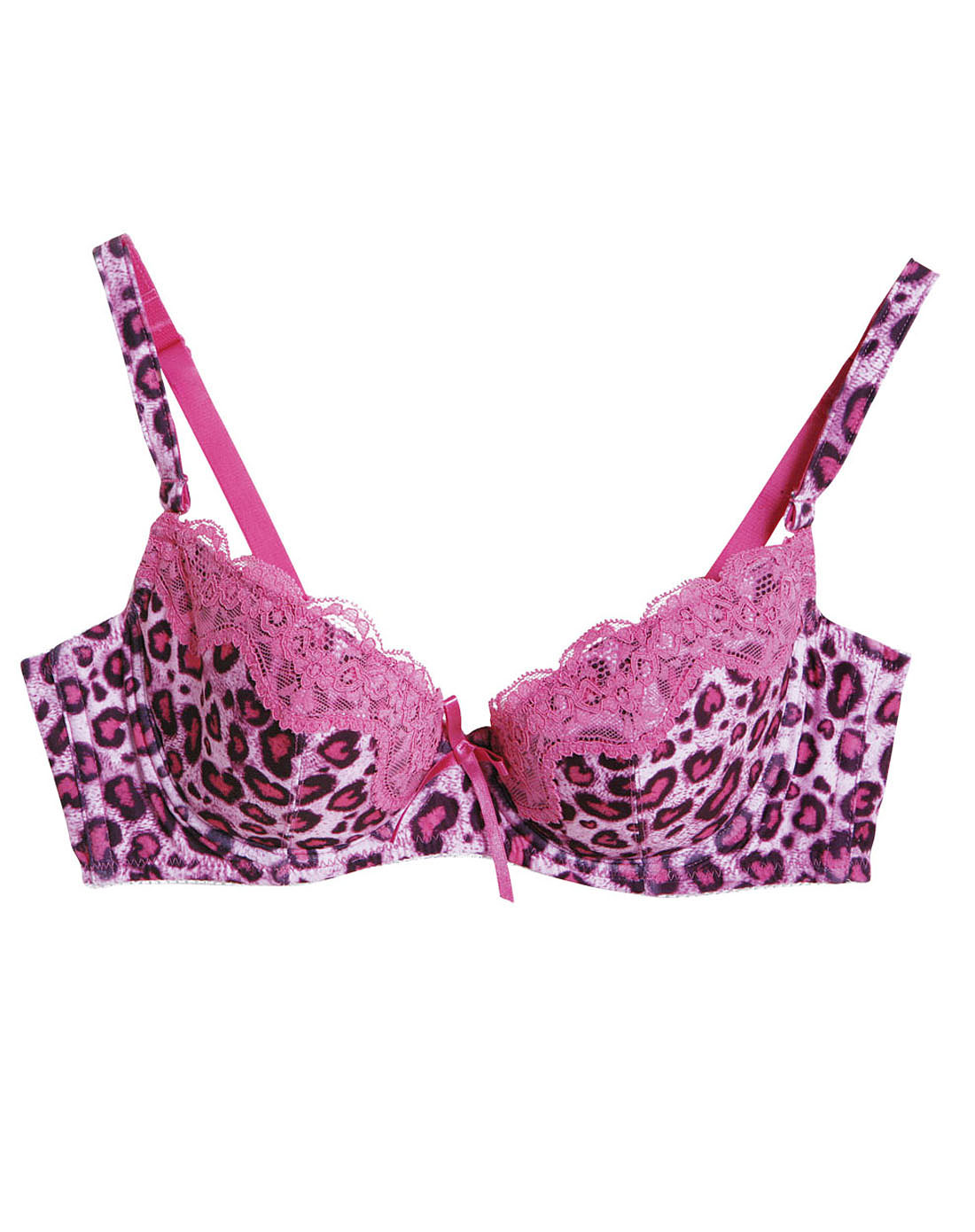 深粉色3/4罩时尚豹纹文胸