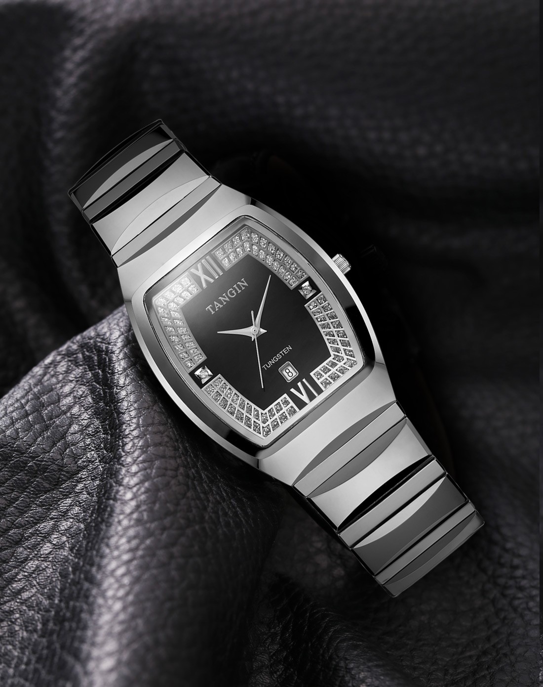 天骏tangin手表专场 > 瑞士tangin 时尚钨钢系列男士黑色腕表