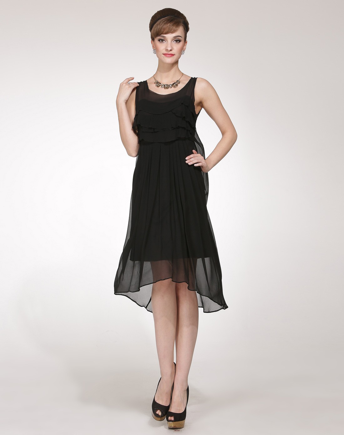 女士黑色真丝连身礼服裙