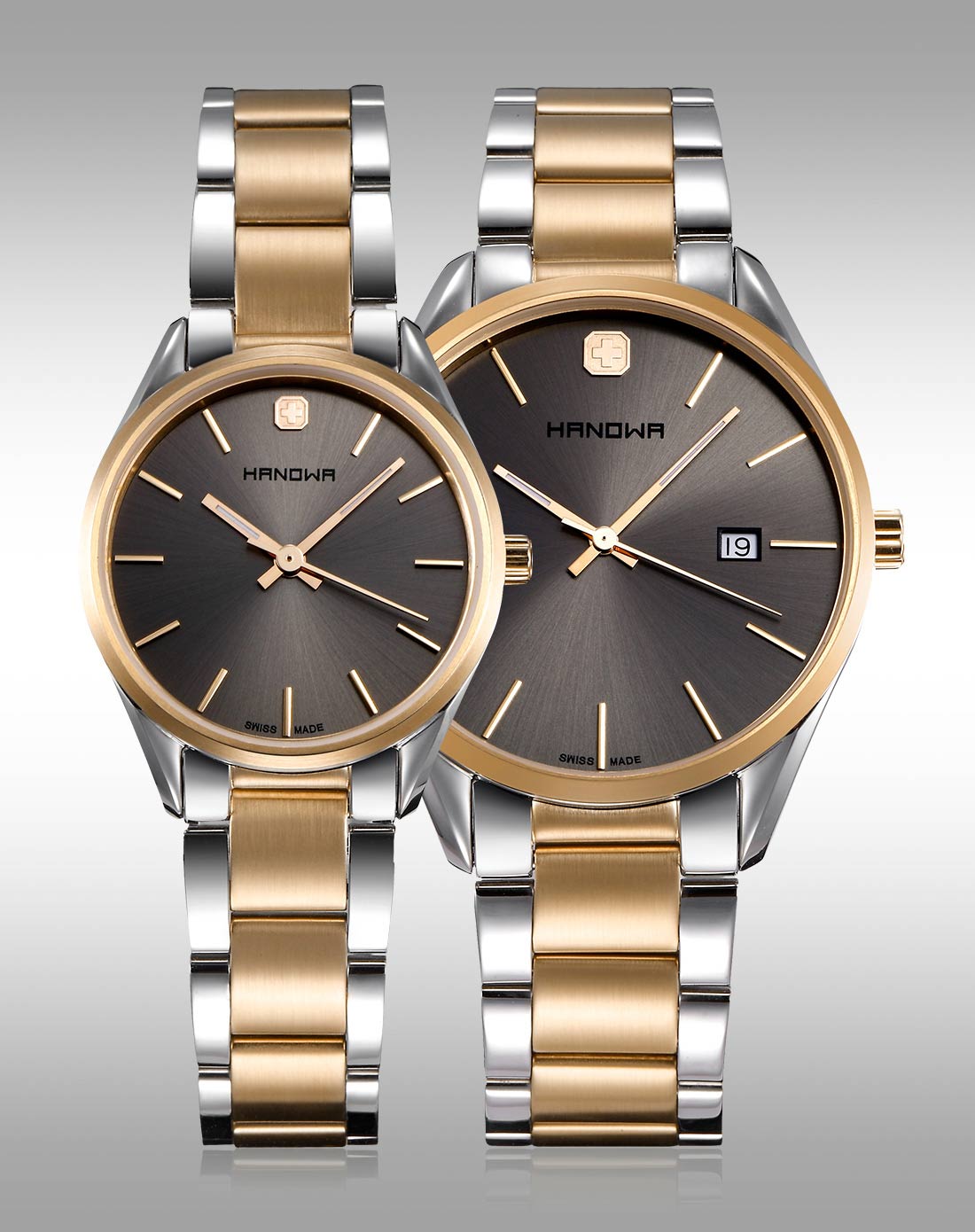 hanowa 瑞士原装 简约商务大三针石英情侣对表