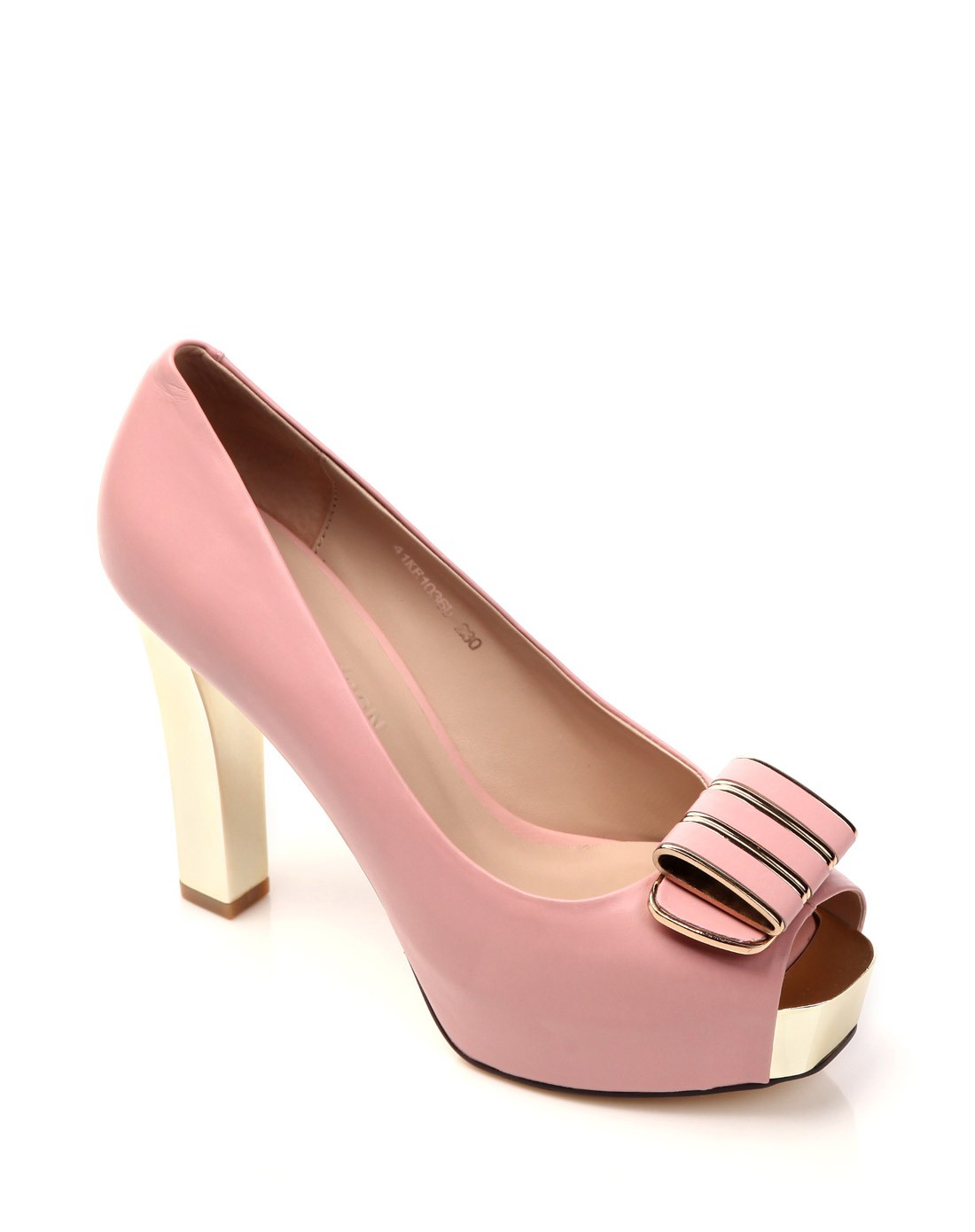 头层牛皮粉色超高跟鱼嘴鞋
