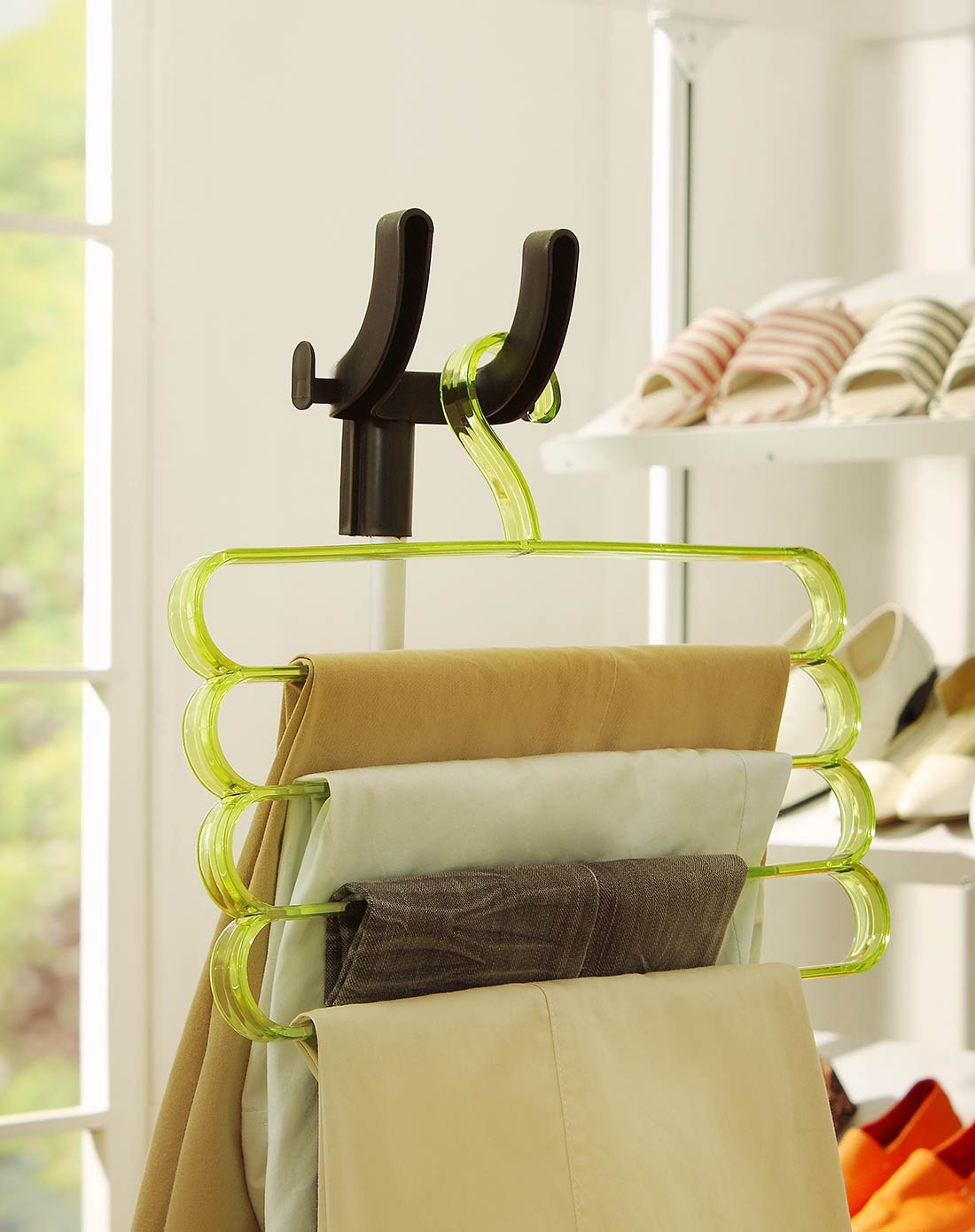 友纳 北欧炫彩透明四层多功能裤架 绿色