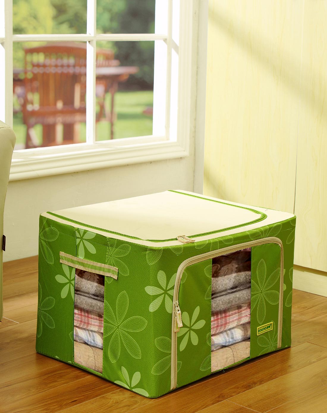> 友纳牛津布收纳箱大号有盖双窗绿色88l