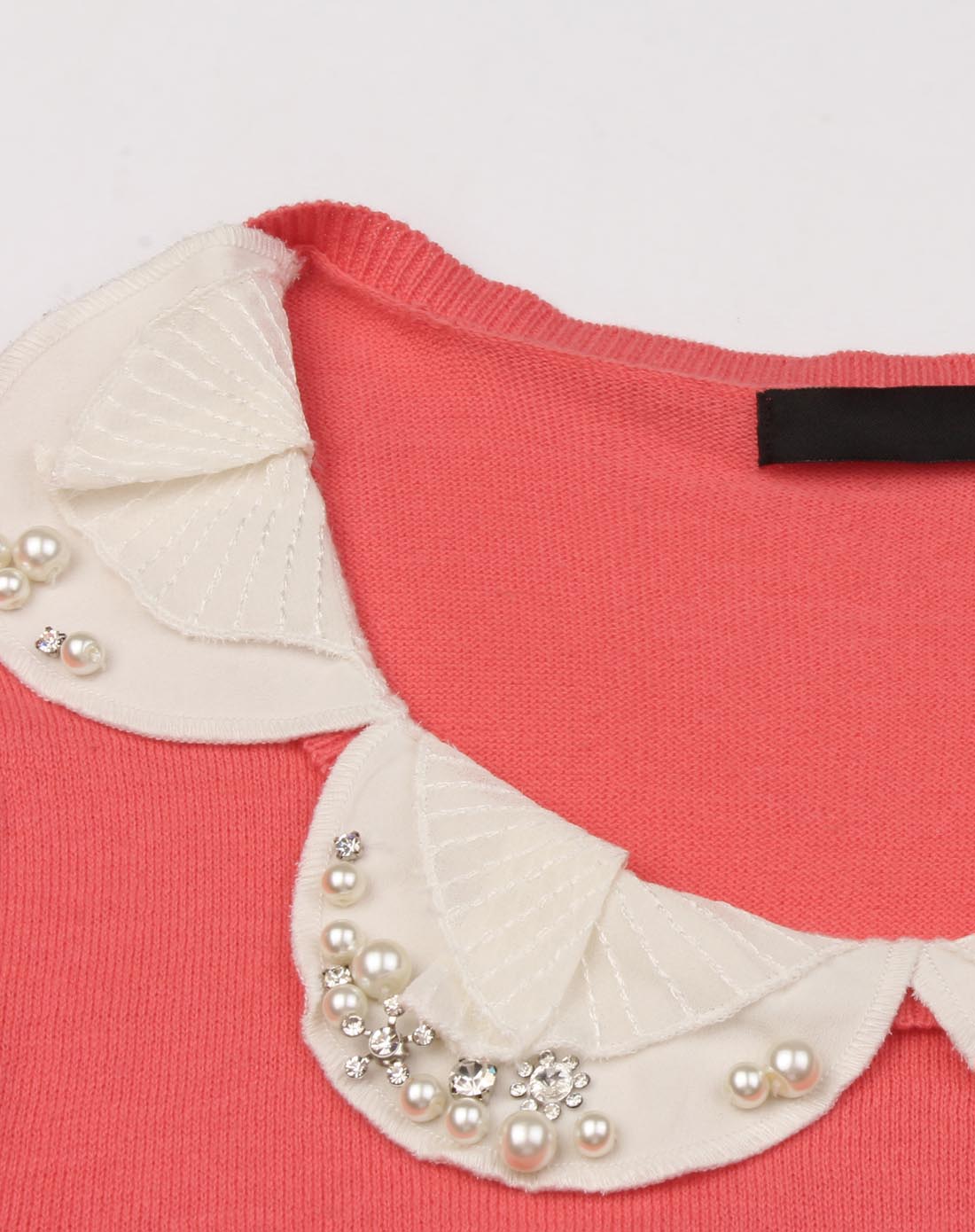 红色花瓣领钉珠简约针织上衣